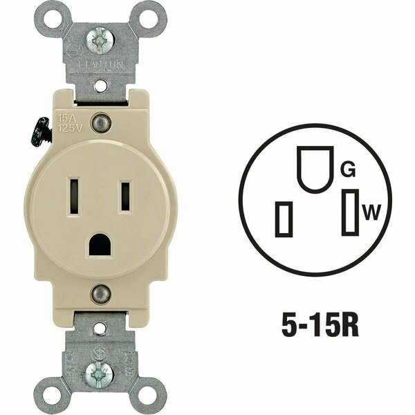 Leviton 15A Ivory Commercial Grade 5-15R Tamper Resistant Single Outlet 132-T5015-00I